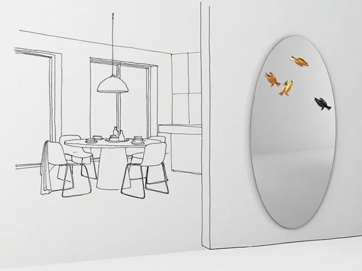 Specchio appendiabiti Bird Watch Mirror con uccellini in fusione di ottone di Minotti Italia