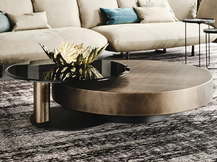 Tavolino rotondo con top in legno verniciato Brushed Grey Arena di Cattelan Italia