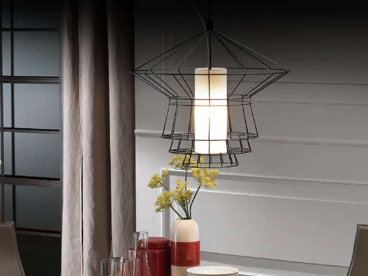 Lampada a sospensione in acciaio verniciato e rivestimento in tessuto Zeppelin di Cattelan Italia