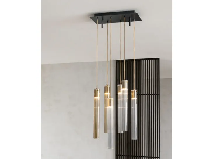 Lampada a sospensione in vetro pyrex cannettato Tube S di Riflessi