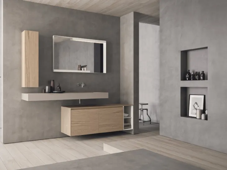 Mobile da Bagno sospeso in HPL rovere naturale e top in teknorit grigio seta opaco Calix XL 09 Novello