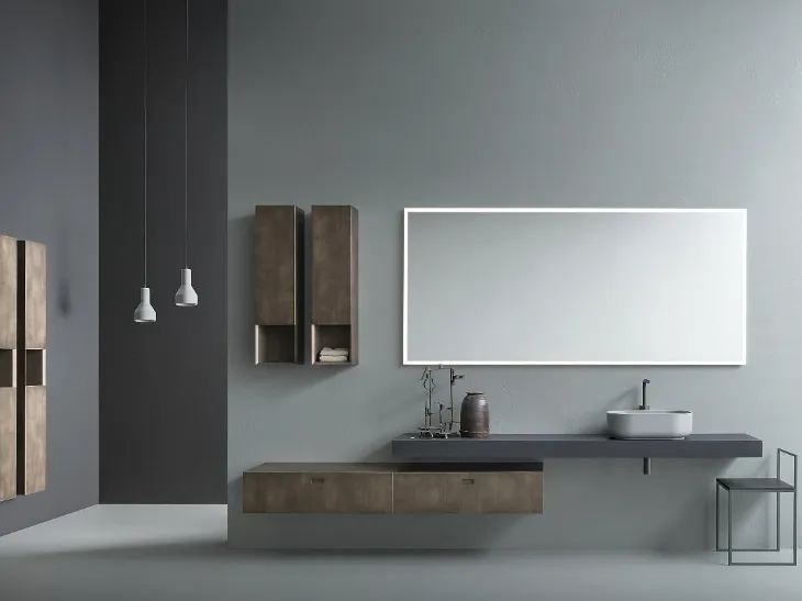 Mobile da Bagno in metallo finitura Titanio e top in rovere grigio grafite Craft 01 di Novello