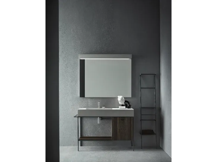 Mobile da Bagno a terra in rovere termocotto con lavabo in resina di cemento Craft 07 di Novello