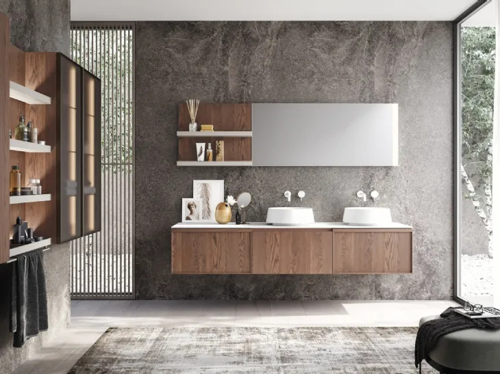 Mobile da Bagno sospeso in rovere con top in teknorit D'Art 07 di Novello