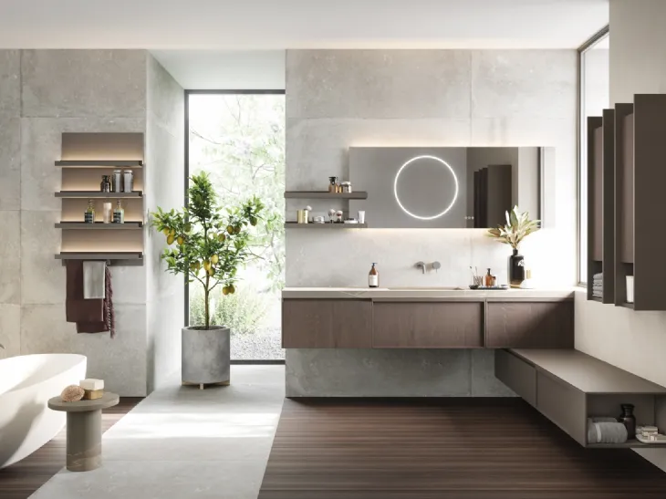Mobile da Bagno sospeso in rovere con top in laminam pietra piasentina D'Art 08 di Novello