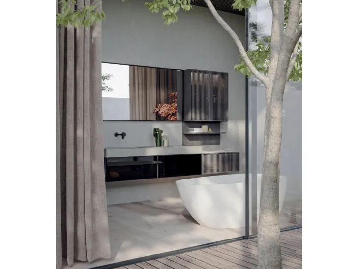 Mobile da Bagno soseso Quari New 01 in vetro e rovere fumo di Novello