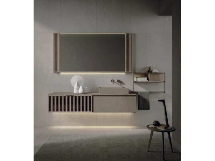 Mobile da Bagno sospeso Quari New 02 in gres e rovere di Novello