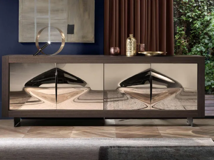 Madia Picasso P12 Fiocco in cristallo fuso specchiante bronzato e struttura in legno di Riflessi