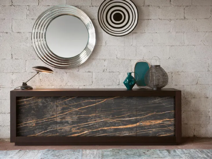 Madia Picasso P12 in Rovere con ante in finitura ceramica Noir Desir di Riflessi