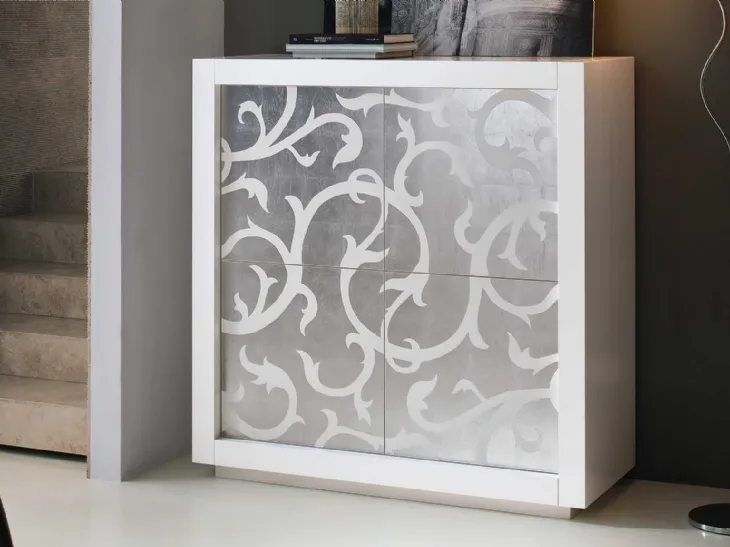 Madia Picasso P2 in Rovere tinto bianco con anta a intarsio in Foglia Argento di Riflessi