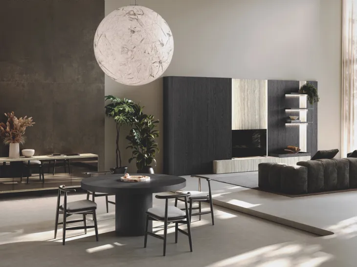 Parete Attrezzata Lab Gres in bilaminato legno rovere black e gres di Binova