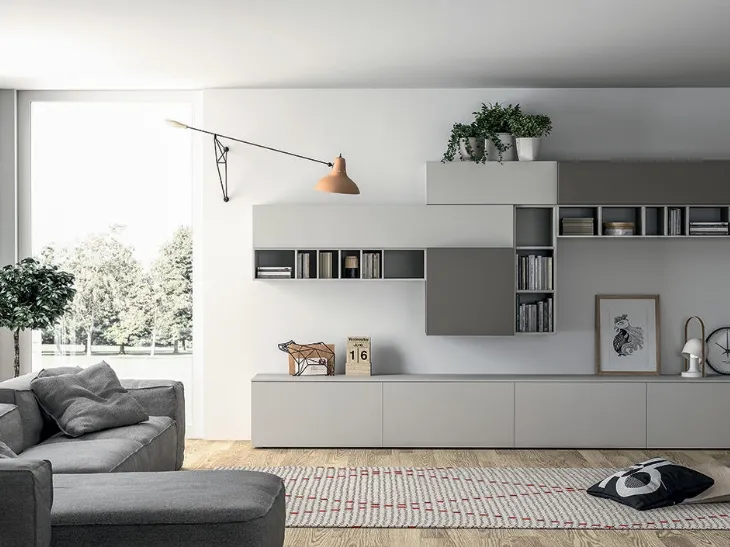 Parete Attrezzata Slim Comp 89 in Light Grey e Dark Grey di Dall'Agnese