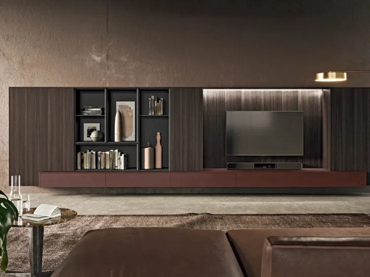 Parete Attrezzata Vogue + Bluna in laccato metal e bilaminato legno di Binova