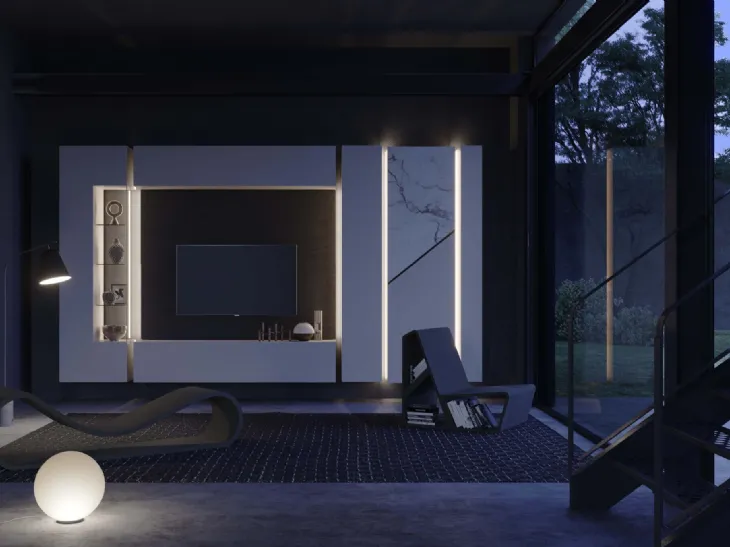 Parete Attrezzata Soggiorno Alicante con led di Voltan