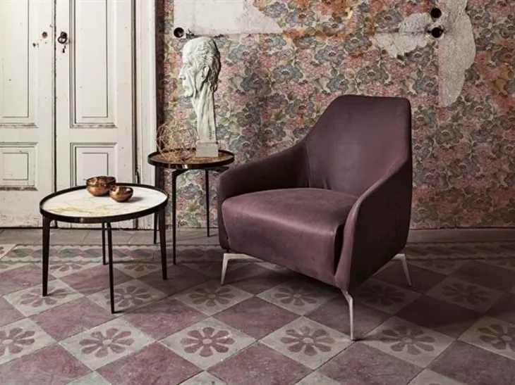 Poltroncina vintage in pelle su piedi in acciaio Celine di Alivar