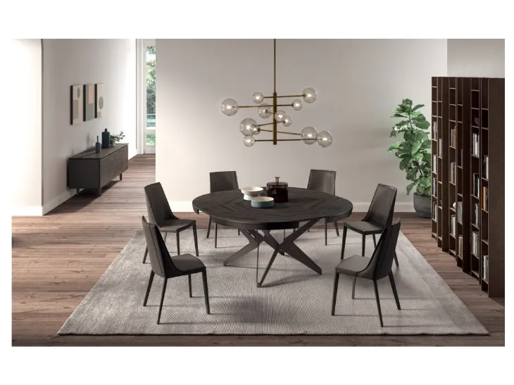 Tavolo rotondo allungabile in legno di rovere e base in metallo Big Round di Ozzio
