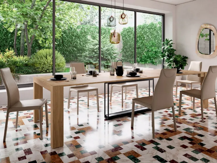 Consolle A3 allungabile in rovere dotata di 5 prolunghe incorporate nella struttura di Ozzio