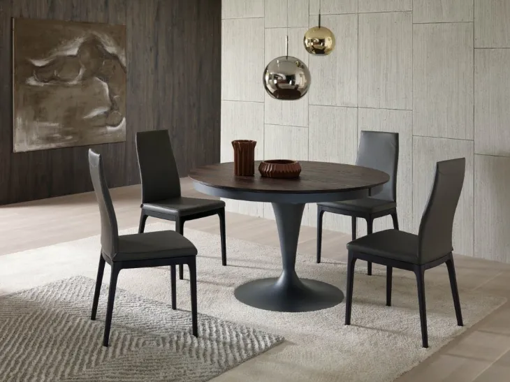 Tavolo rotondo allungabile in Rovere con base in metallo Eclipse Legno di Ozzio