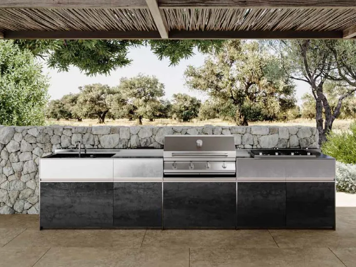 Cucina Design con isola in gres e acciaio inox Alberobello 1|4 di Zampieri Cucine