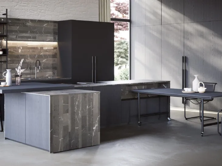 Cucina Design con isola Irori 01 in rovere con top in marmo di Zampieri Cucine