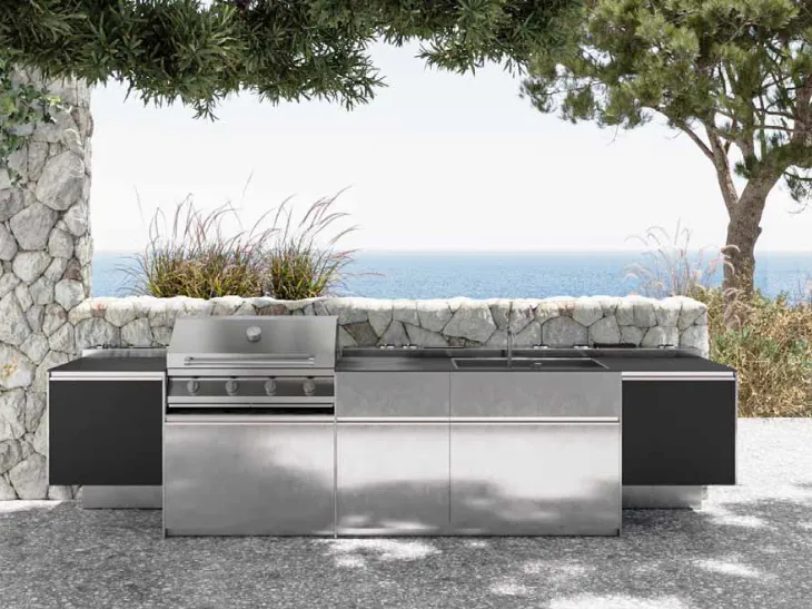 Cucina Design con isola Santorini 1|1 in acciaio inox e gres di Zampieri Cucine