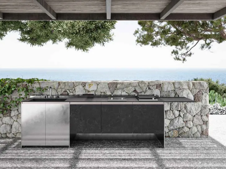 Cucina Design con isola Santorini 1|3 in gres e acciaio inox di Zampieri Cucine