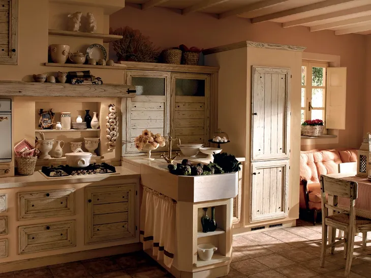 Cucina angolare in Muratura e legno Giulietta Cotone di Zappalorto