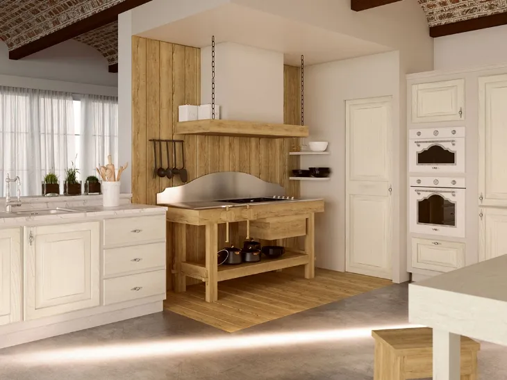 Cucina lineare in Muratura e legno di castagno Sogno Mughetto di Zappalorto