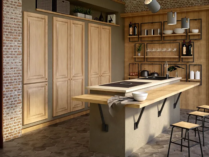 Cucina lineare in Muratura e legno Paolina Amaretto di Zappalorto