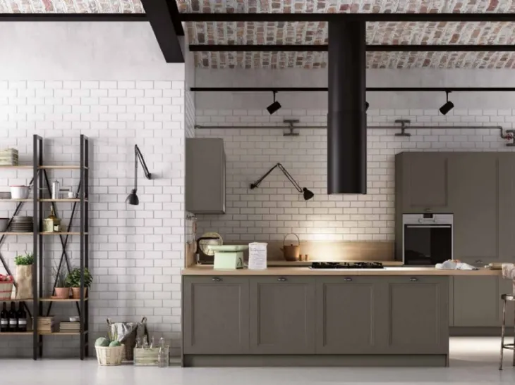 Cucina Moderna con penisola Frame 03 in legno di Frassino laccato e laminato di Nova Cucina