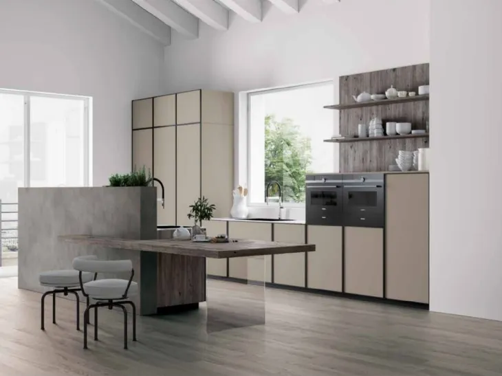 Cucina Moderna con penisola Smart 01 in laccato opaco e laminato di Nova Cucina
