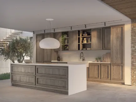 Cucina Moderna lineare Giorgina Laccata Piombo in legno di castagno e top in Dekton di Zappalorto